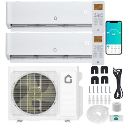 20000 BTU Dual Zone Mini Split AC/Heating System, 20 SEER2 2 Zone 12000 + 12000 BTU Ductless Split Air Conditioner with Pre-Charged Condenser, Not Include Copper Tube Line Set, 208-230V