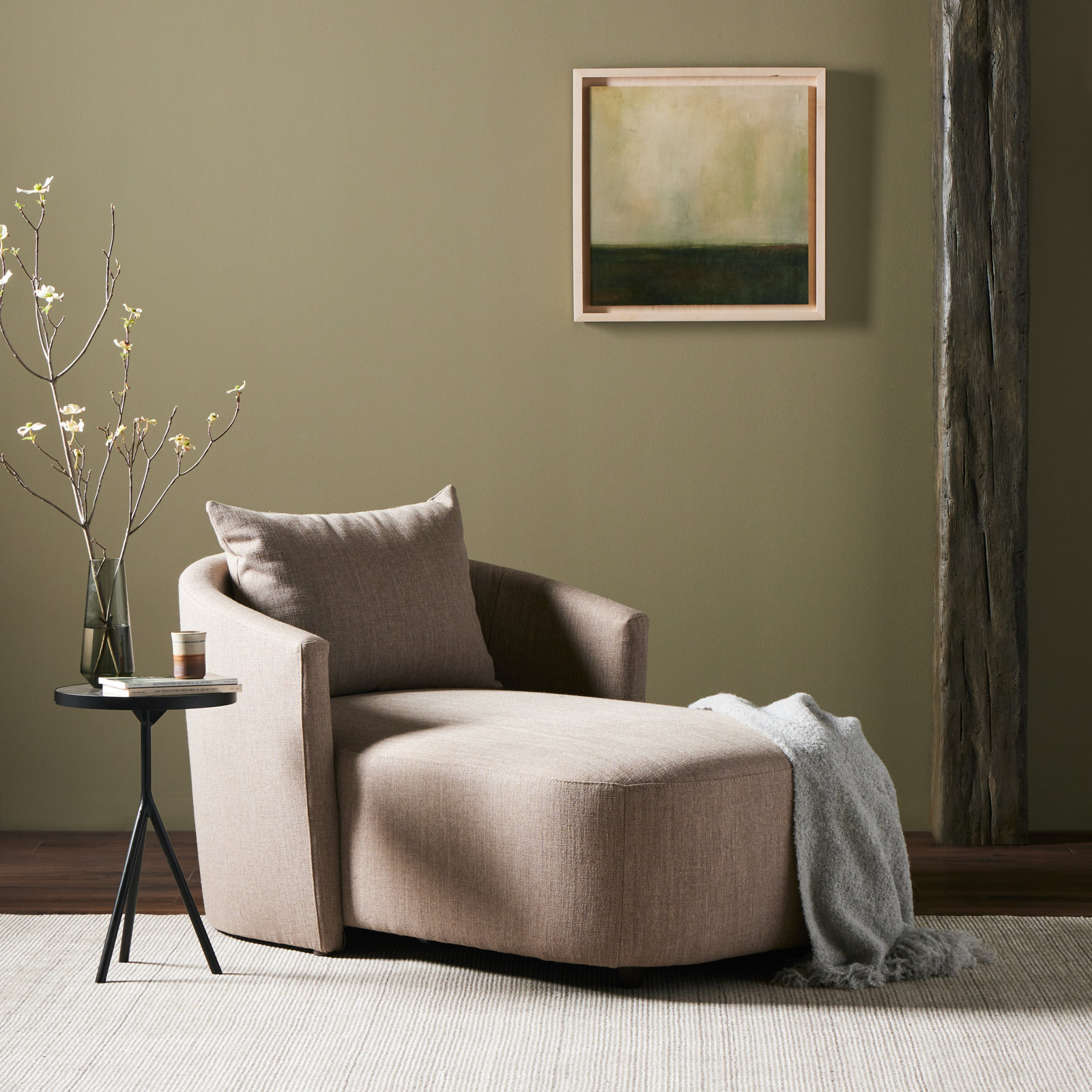 Mirage Upholstered Chaise Lounge, Alcala Fawn 70% Polyester/20% Viscose/10% Flax