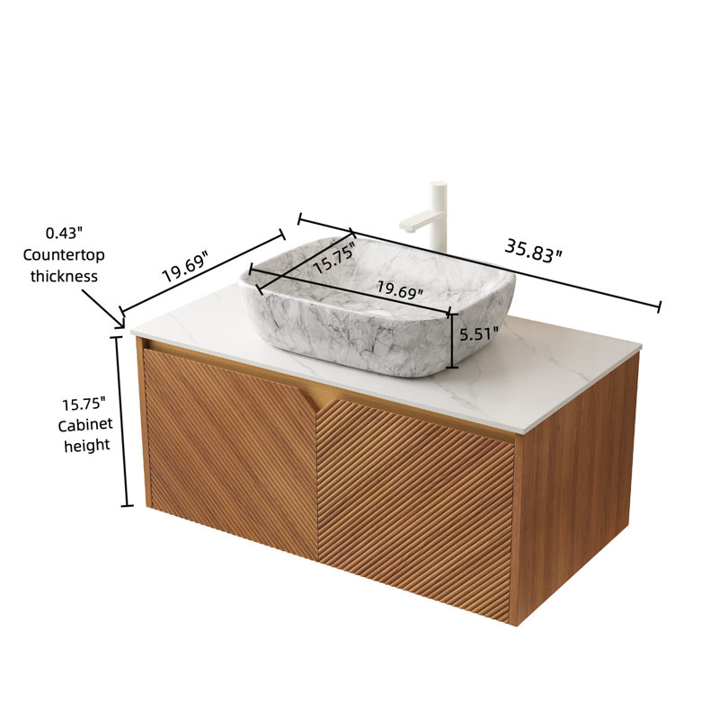 Meuble-lavabo flottant en contreplaqué Varelia, Chêne, 36", Gris