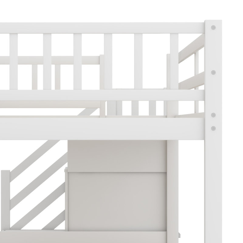 Lit superposé au plancher avec rangement, blanc
