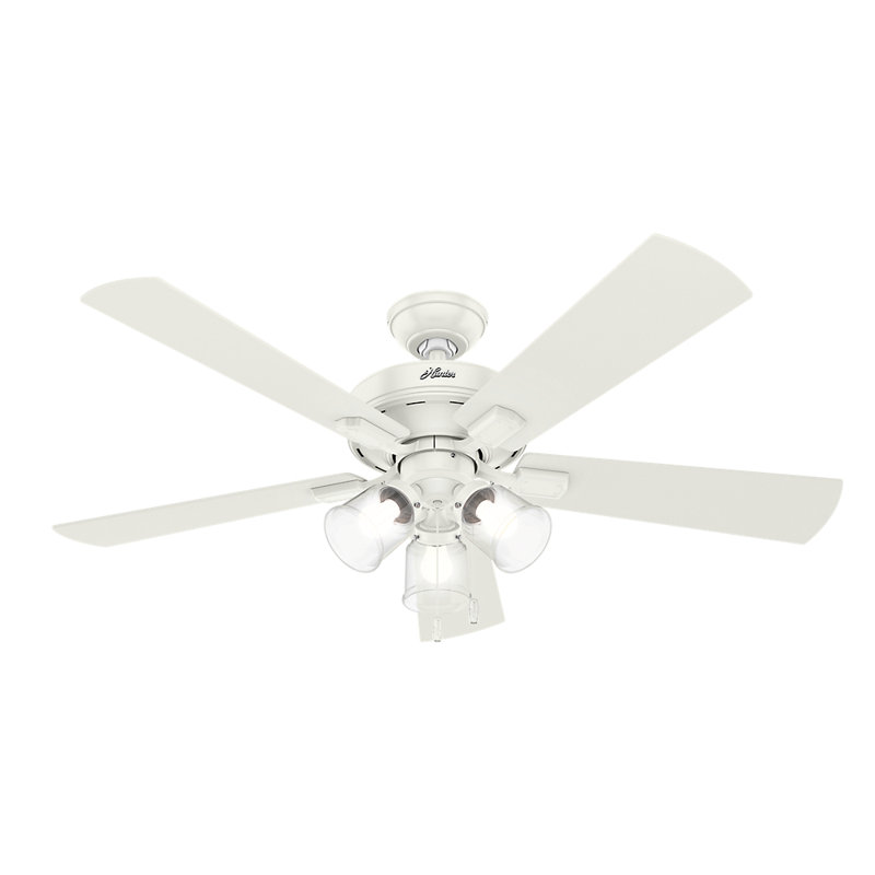 52" Crestfield 5 - Blade Modern Farmhouse Indoor Ceiling Fan with Light and Pull Chains, Fresh White/Drifted Oak