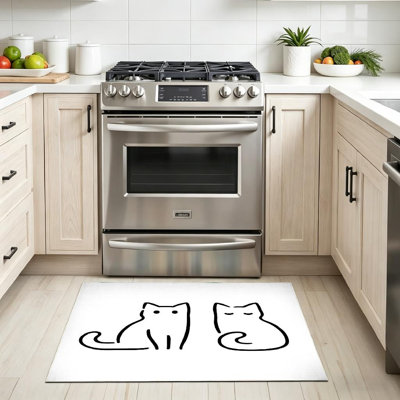 Tapis d'intérieur noir de style zen traditionnel japonais lavable à la machine et à encre de chat minimaliste