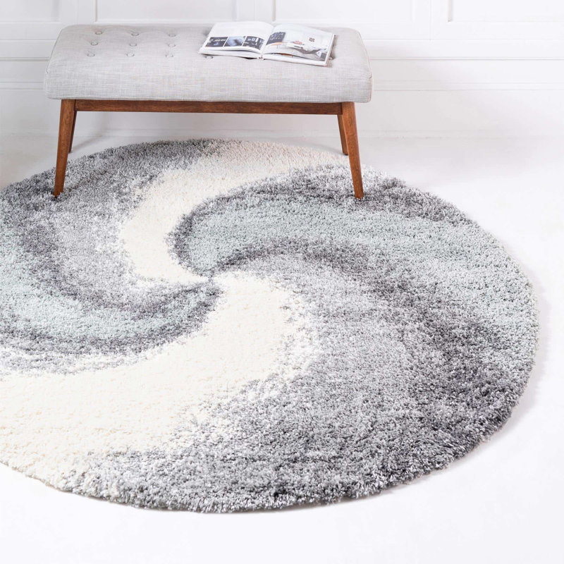 Abstract Indoor Rug, Round 6'1", Green/Gray