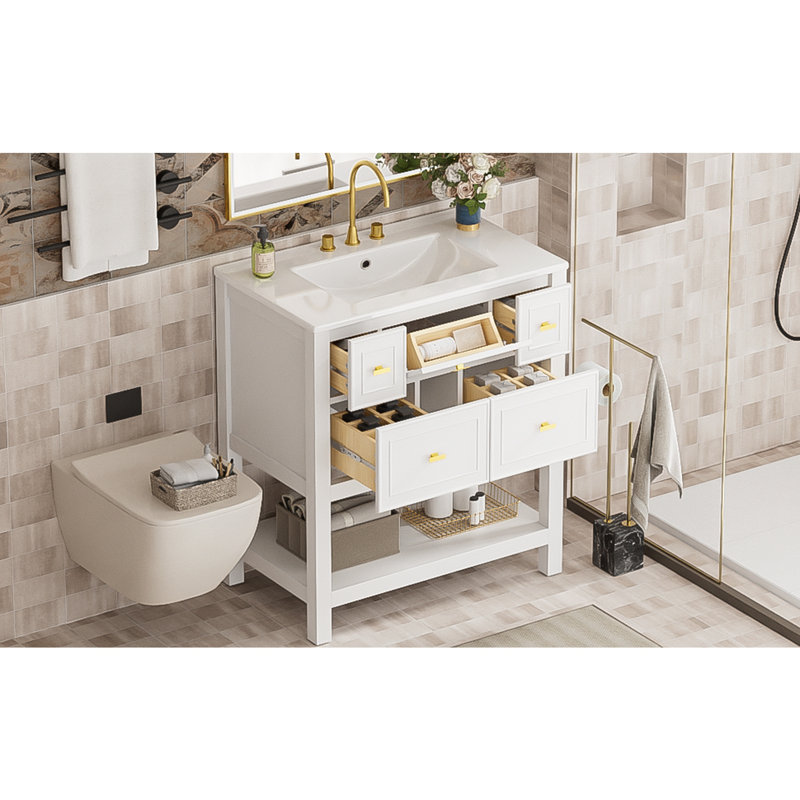 Meuble-lavabo 30 po avec lavabo en céramique, Blanc