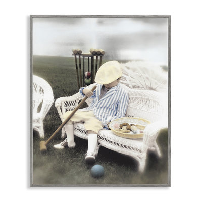 Child with Croquet Mallet Framed Giclee, design by Kendra Dew