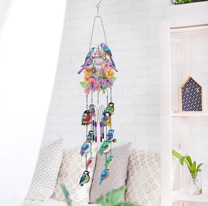 Carmon  5D DIY Assorted Bird Hanging Windchime Diamond Painting Kit Crystal Rhinestone Acrylic Decoration Approx 78cm x 19cm