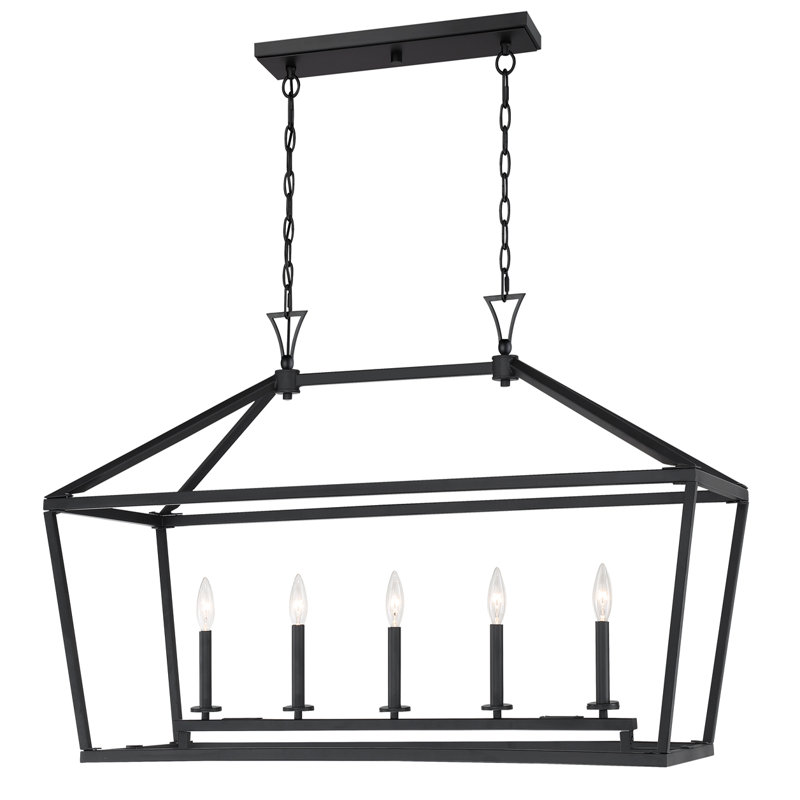 Luminaire suspendu linéaire à 5 lumières pour îlot de cuisine Hastings, Noir mat, H 23,5 po x l 44 po x P 16 po