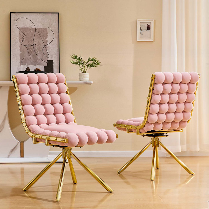 Ensemble de 2 chaises capitonnées modernes au design unique, Rose, Doré