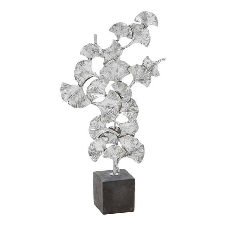 Fansler Handmade Polystone Sculpture with Dark Grey Block Base, Silver, 00" H x 20.47" W x 3.45" D