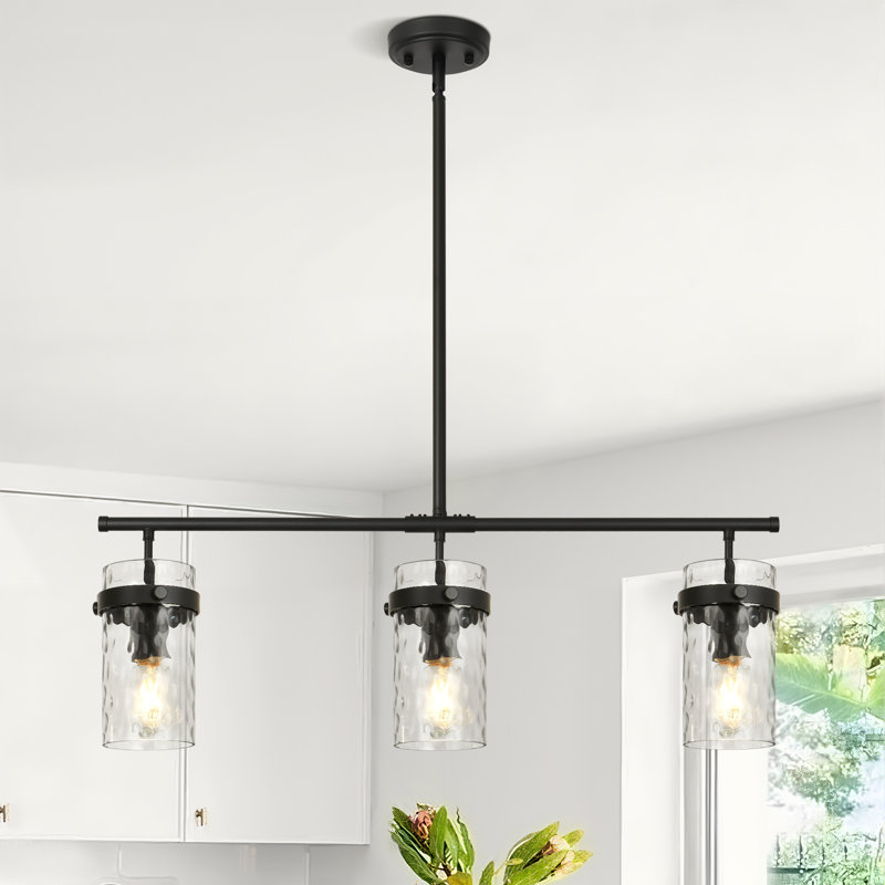 Luminaire suspendu pour îlot de cuisine à 3 lumières de 31 po de large Levona (noir mat), Noir mat