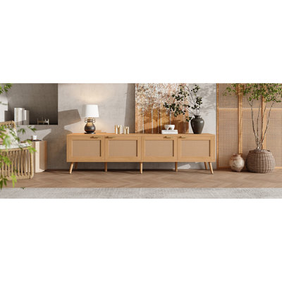 Meuble télé de 80 pouces compatible avec 70 pouces de porte, portes, rangement spacieux et trous pour câbles pour meuble de salon moderne avec téléviseurs de rangement jusqu'à 80 po, console multimédia