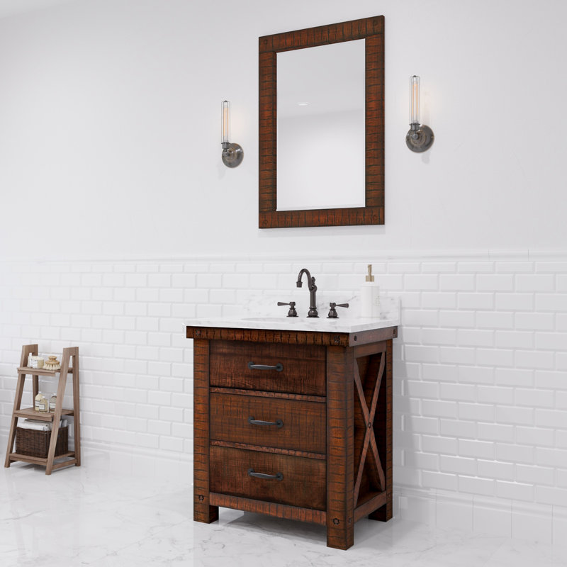 Meuble-lavabo avec miroir 30 po Aberdeen, Blanc de Carrare, Terre de Sienne rustique