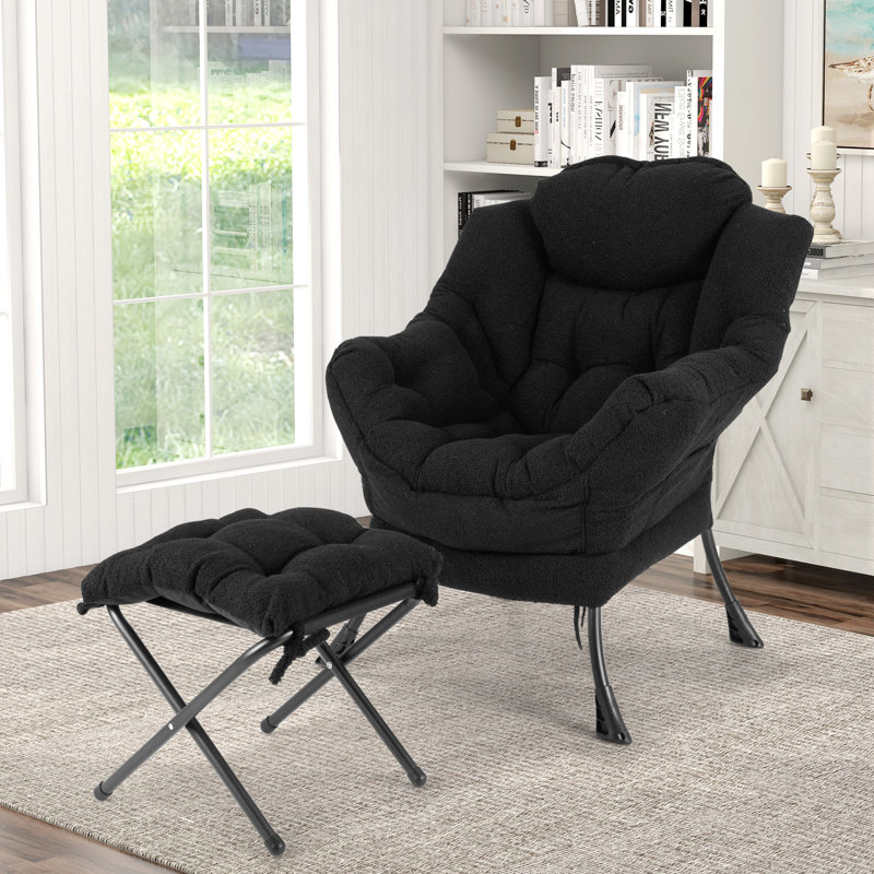 Upholstered Accent Chair, 97cm H x 80cm W x 74cm D, Black Sherpa