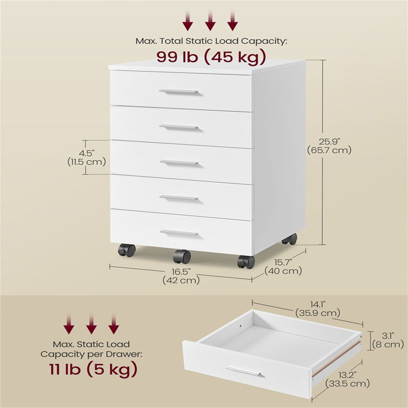 42cm Wide 5 -Drawer Mobile File Cabinet
