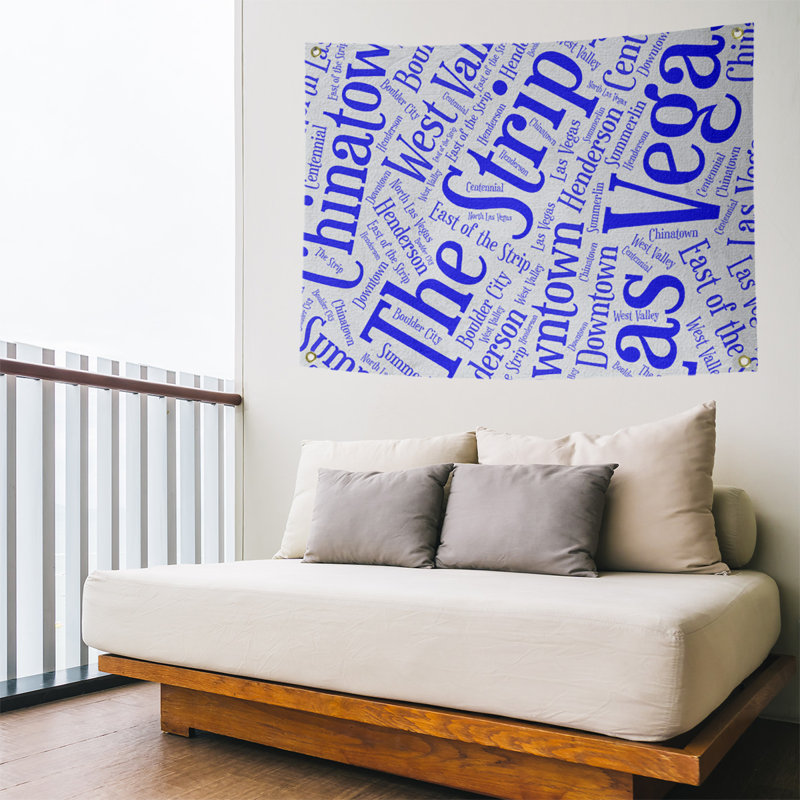 Tapisserie de polyester districts, art word, H 26 po x l 36 po, Bleu, Las Vegas