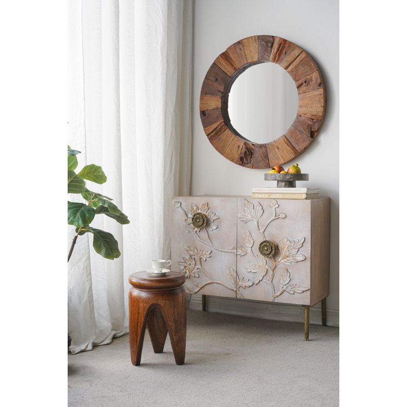 11X11x16.5" Carved Paulownia Wood Accent Table