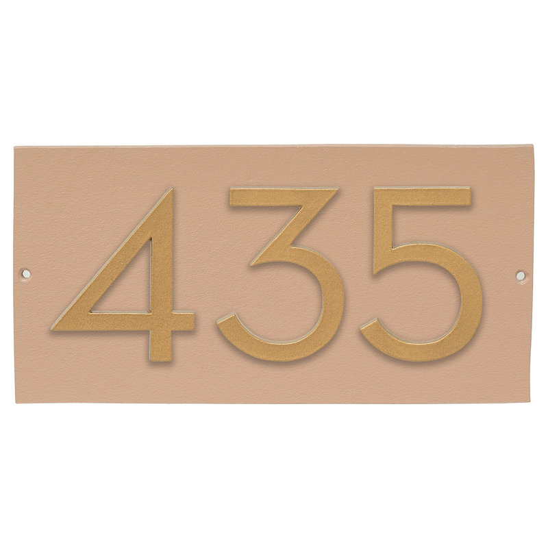 Plaque d’adresse murale flottante linéaire, Oui, Taupe, Doré