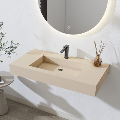 35'' Rectangular Stone Resin Single Bathroom Sink With Faucet Hole