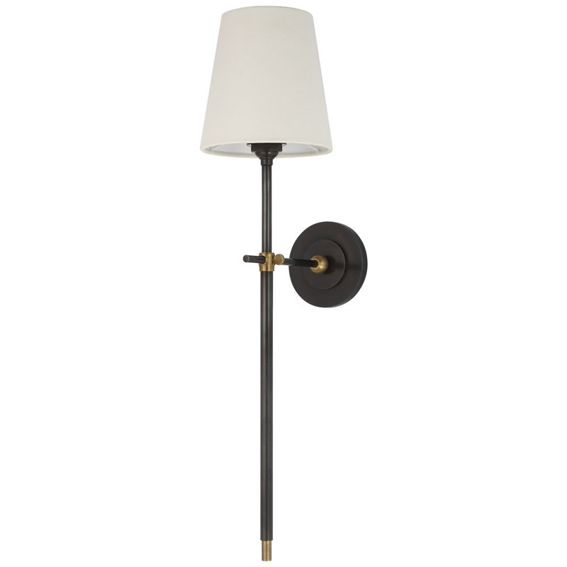 Thomas O'Brien Bryant 27" Cordless Tail Sconce with Linen Shade, Bronze/Hand-Rubbed Antique Brass