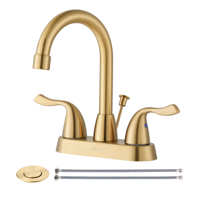Brushed Gold Double Handle High Arc Bathroom Faucet