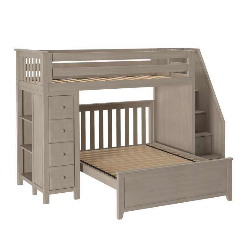  Helfriede Solid Wood 8 Drawer L-Shaped Bunk Bed, Twin Over Twin, Stone