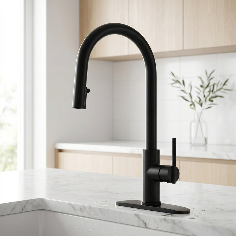 Robinet de cuisine à une poignée et douchette extractible avec bec pivotant à 360 °