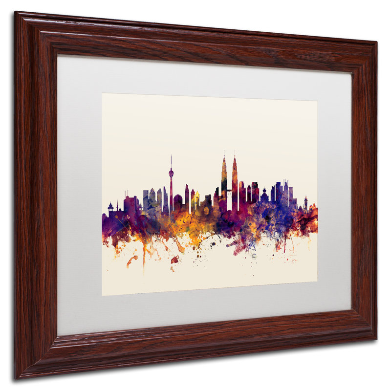 « kuala lumpur horizon », impression encadrée, H 11 po x l 14 po x P 0,5 po, Blanc, Encadrement argenté