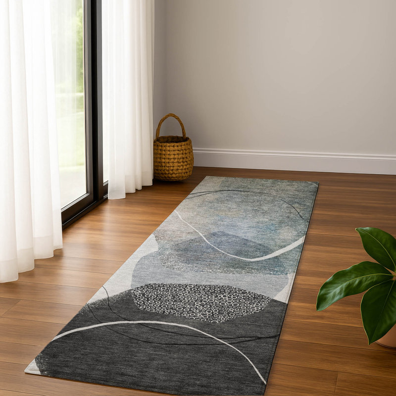 Premium Machine Washable Mayfield AMF2077 Abstract Rug, 2'3" x 7'6" Runner, Ivory