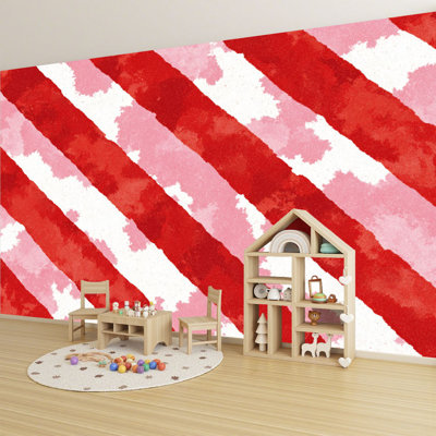 Peel and Stick Wallpaper Wall Mural Candy cane Christmas peppermint diagonal stripes print seamless Wall Art Self Adhesive and Removable