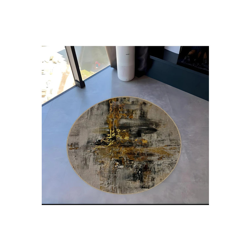 Gray Beige Tone Abstract Patterned Round Woven Base Modern Decorative Carpet, Round 5'
