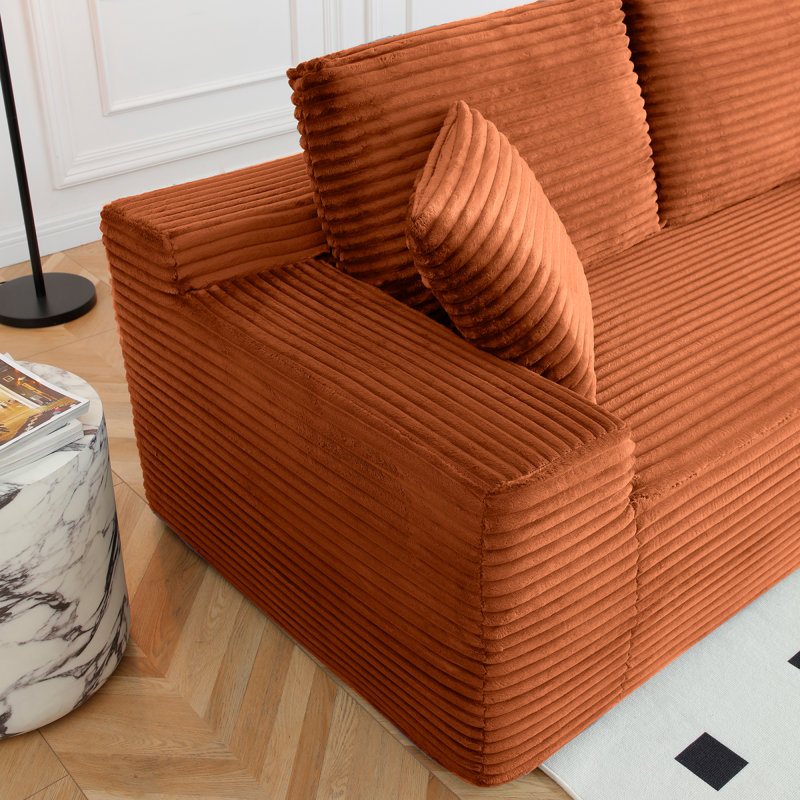 Canapé modulaire surdimensionné de 150 po, canapé Cloud avec siège profond, canapé en L avec porte-gobelets et ports USB, canapé rembourré en velours côtelé pour le salon, orange