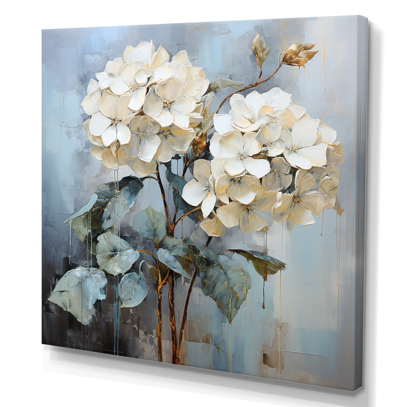Blue Hydrangea Blooms In Gray Tone - Hydrangea Framed Art, 36" H x 36" W x 1.5" D, Wrapped Canvas