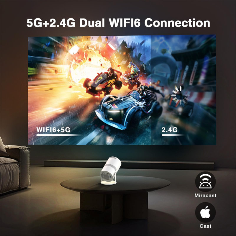 ?Auto Keystone?Mini Projector Wifi6 Bluetooth With Android App, 210° Rotatable Portable Projector 4K 1080P Supported 50% Zoom, Outdoor/Home Video Projector, Compatible With TV Stick, HDMI, Smartphone