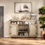 Wine Cabinate, Rattan Farmhouse Liquor Cabinet With Wine Racks