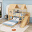 Lit superposé simple au-dessus d'une chambre double avec glissoire, échelle, garde-robe et tablettes de rangement Enchanted-129445254
