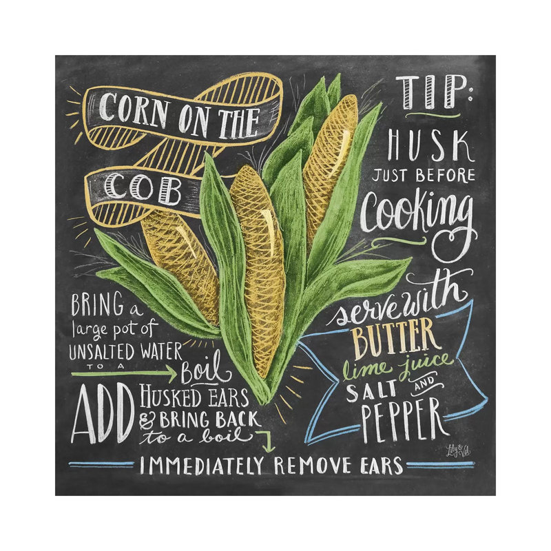 «Corn On The Cob Recipe» par Lily & Val - Toile tendue avec châssis sur toile tendue, H 12 po x l 12 po x P 0,75 po