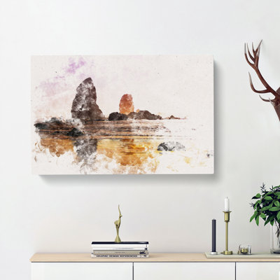Rock Formations On A Beach In Oregon - Wrapped Canvas