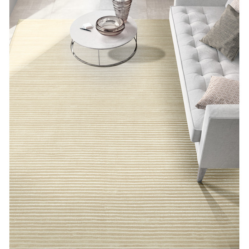 Hand Knotted Striped Area Rug in Begie/Irovy, Rectangle 6' x 9'