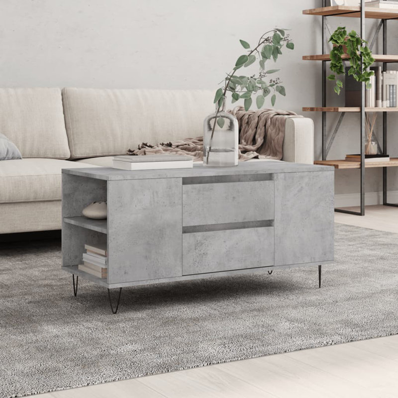 Iriemi Four Leg Coffee Table with Storage, Concrete Grey