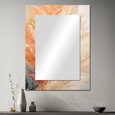 Collage de corail rose et blanc VI - miroir de coraux, miroir mural crème unique, impression d'art en métal