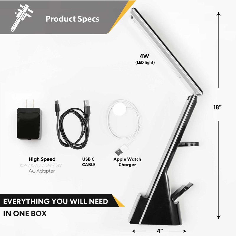 Sein Wireless Charge LED Table Lamp for Apple Products Dock Station for iPhone Apple Watch AirPods, Black