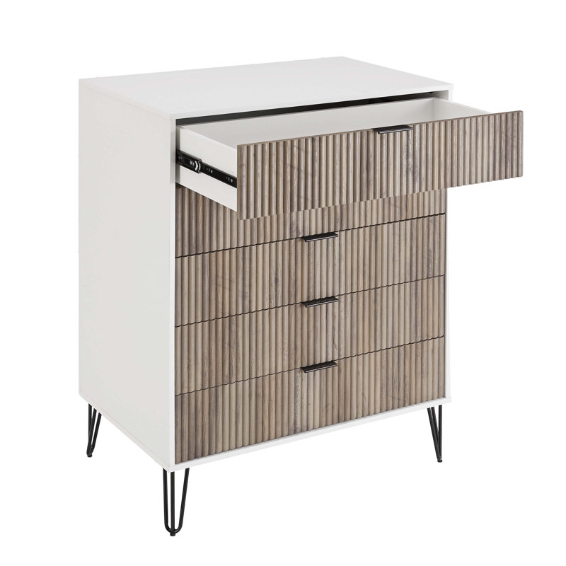 Ensemble de chambre à coucher moderne avec commode et table de chevet 2 pièces Dumbo, Blanc / gris
