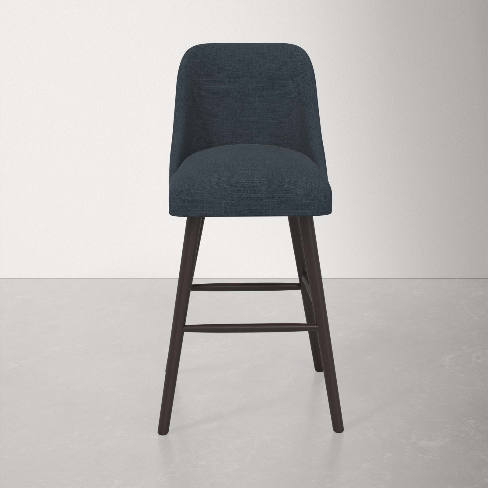 Gallie Stool, Bar Stool (31” Seat Height), Espresso, Classic Navy Linen