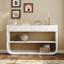 Console moderne moderne incurvée blanche avec 3 tiroirs à fermeture en douceur, 2 tablettes ouvertes et base en bois massif - Table de canapé d'entrée pour le salon, le couloir et le bureau-659078753