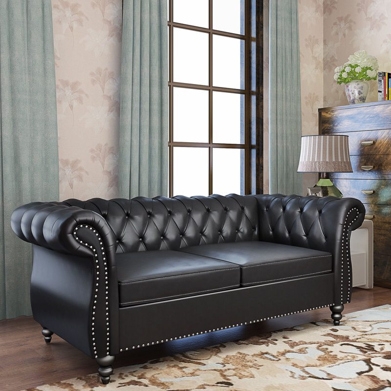 Arshi Faux Leather 67'' Reception Loveseat, Black
