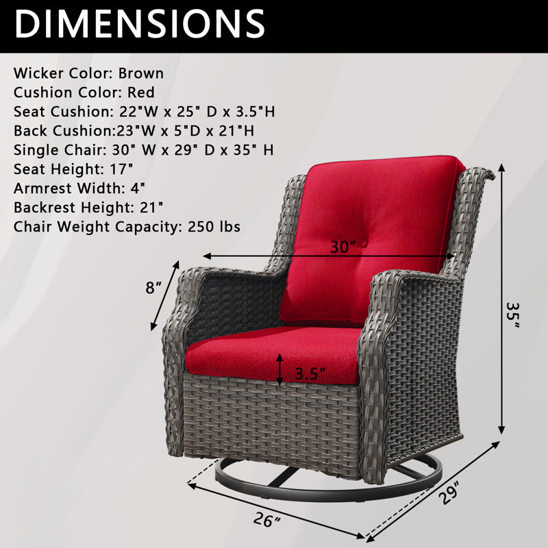 Chaise de patio pivotante avec coussins Nawatha, Rouge
