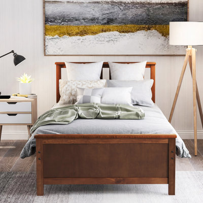 Wood Platform Bed With Headboard,Footboard And Wood Slat Support