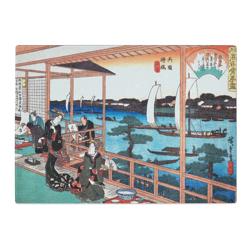 Tempered Glass Tea House at the Willow Bridge by Utagawa Hiroshige Chopping Board, 39 cm x 28.5 cm