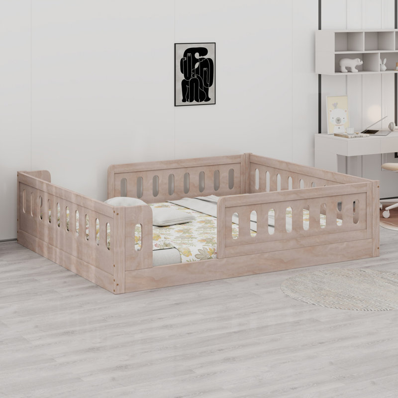 Lit plateforme en bois avec garde-corps, Naturel