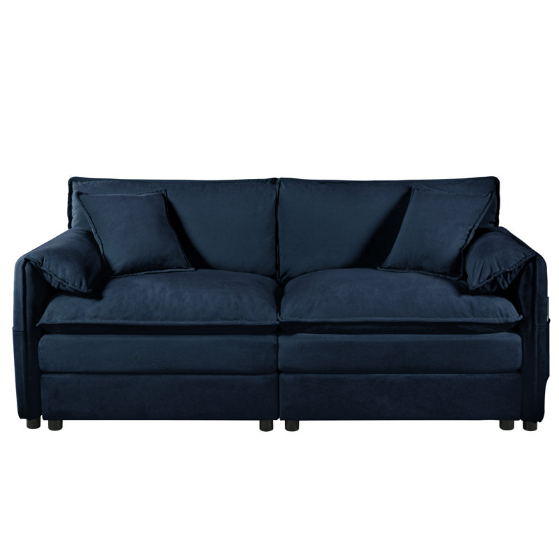 Canapé bleu en chenille pour appartement - siège mi-ferme moelleux et tissu respirant, confortable avec coussins et accoudoirs